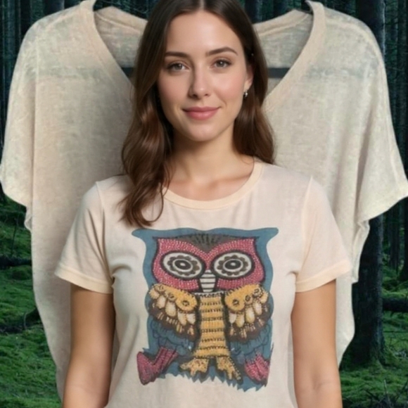 S/M🍀2 Tops Yellow Butterfly Print & Owl print - Picture 4 of 5